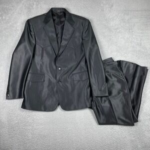 VTG Pagano West Western Suit Mens Black Textured 2PC Blazer 42R Trousers 34